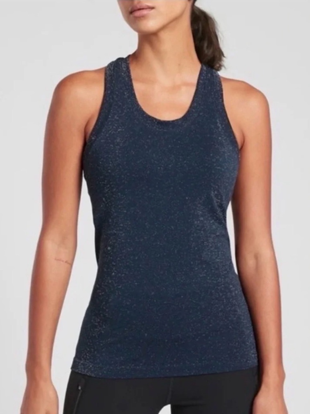 Athleta Momentum Shine Tank Top Navy Blue With Metallic Shimmer Sz Medium - Picture 1 of 6